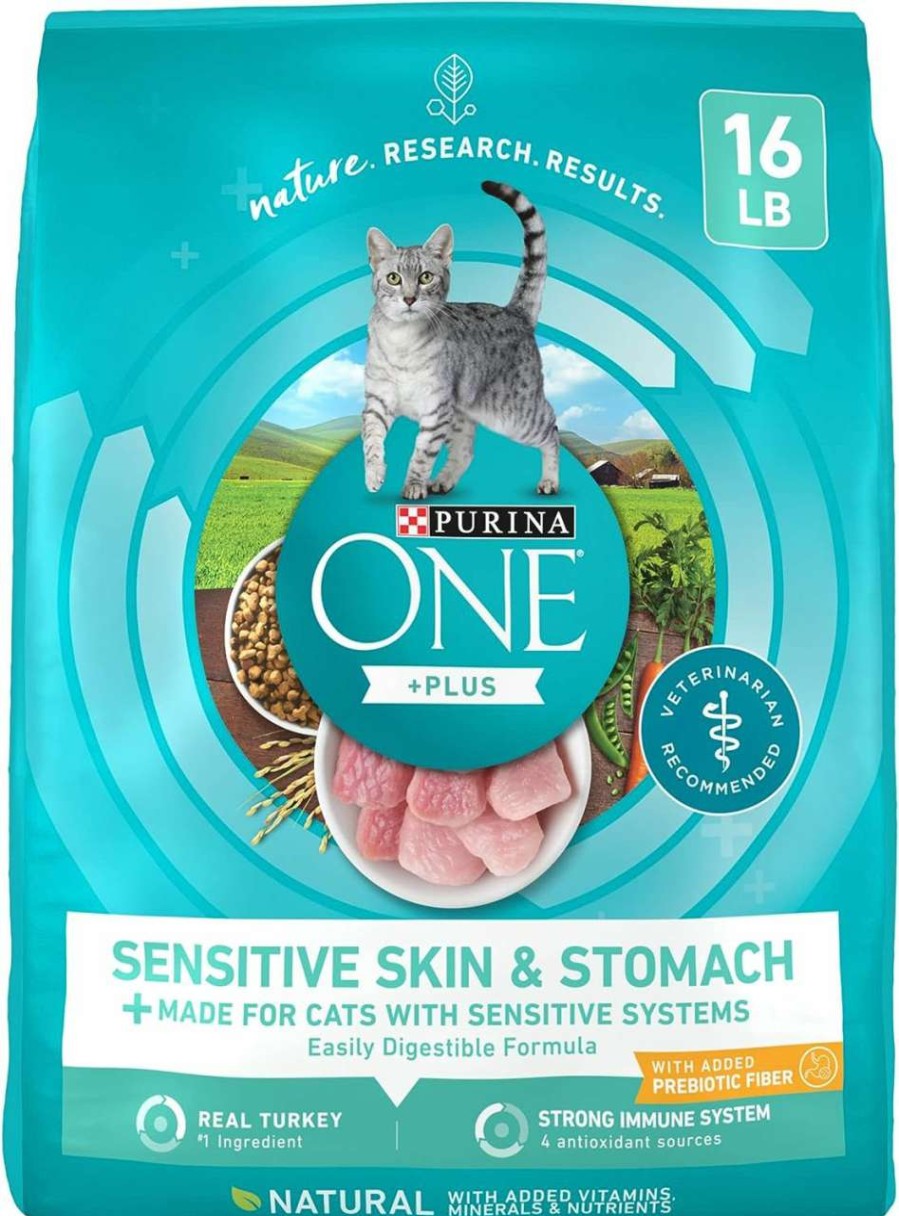 cat food Purina ONE | Purina One Sensitive Stomach, Sensitive Skin, Natural Dry Cat Food, +Plus Sensitive Skin And Stomach Formula - 7 Lb. Bag