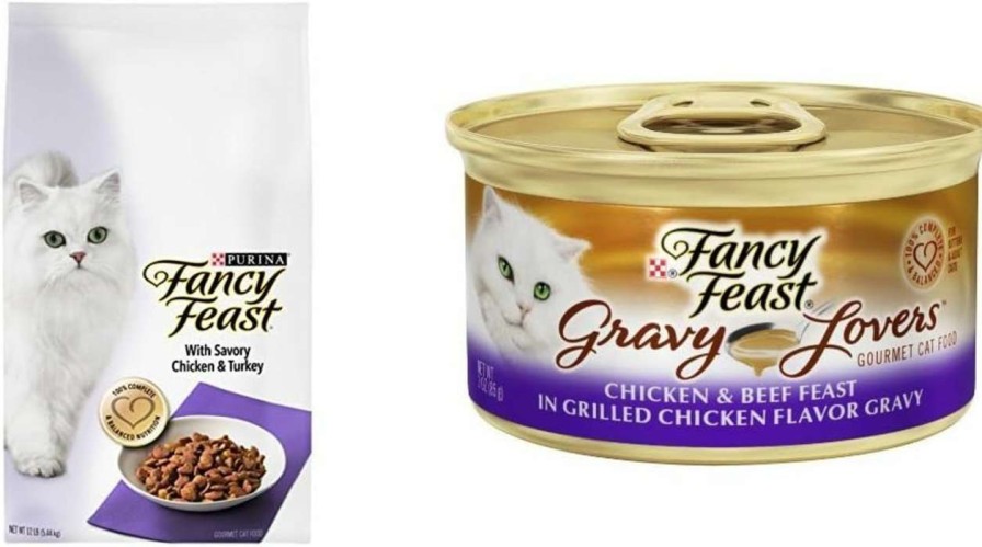 cat food PURINA Fancy Feast | Fancy Feast Gourmet Dry And Gravy Lovers Wet Cat Food Bundle