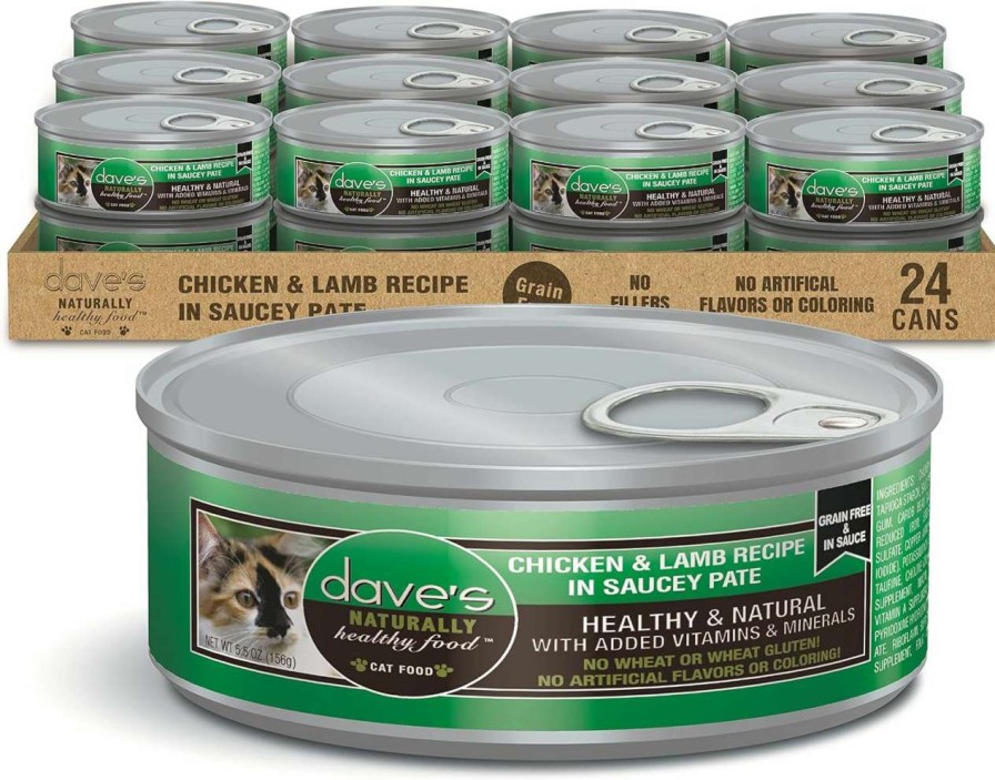 cat food wet Dave's Pet Food | Dave'S Pet Food Grain Free Wet Cat Food (Chicken & Beef Saucey Pate), Naturally Healthy Canned Cat Food, Added Vitamins & Minerals, Wheat & Gluten-Free, 5.5 Oz Cans (Case Of 24)