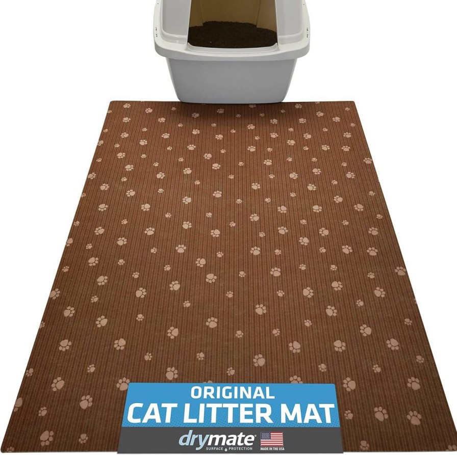 cat litter Drymate | Drymate Original Cat Litter Mat, Contains Mess From Box For Cleaner Floors, Urine-Proof, Soft On Kitty Paws -Absorbent/Waterproof- Machine Washable, Durable (Usa Made) (20"X28")(Greystripeblackpaw)