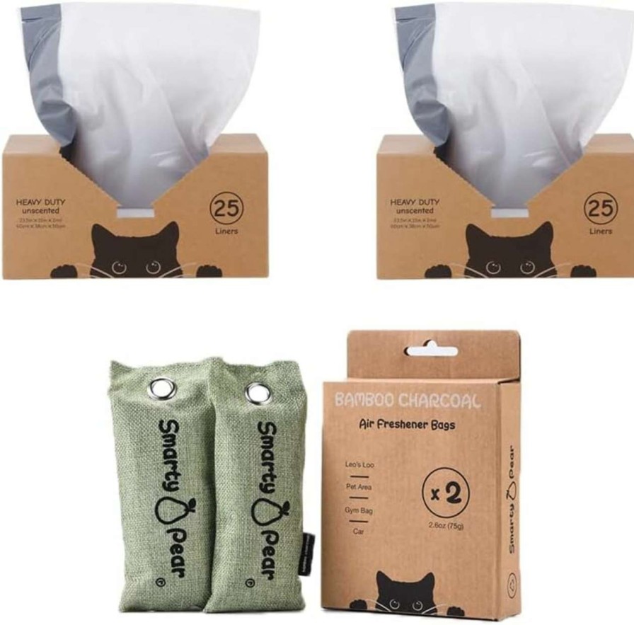 cat litter Smarty Pear | Leo'S Loo Too By Casa Leo I Maintenance Bundle I Includes 50 Waste Litter Drawer Liners Bags And 2 Bamboo Charcoal Air Freshener Bags