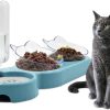 cat food wet Y-ANNJYA | Triple Cat Bowls,15 Tilt 3-In-1 Water Feeder Bowls Cat Double Food Bowls With Automatic Water Bottle Bowl, Whisker Friendly Wet And Dry Cat Elevated Feeding Dishes For Small Cat And Puppy (Sky Blue)