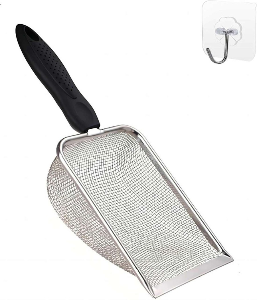 cat litter FIRSAL | Firsal Cat Litter Scoop Stainless Steel Mesh Scooper Long Handle Deep Shovel Non-Stick Coated Metal Litter Scoop For Litter Box Kitten Pooper Lifter (Hole:3.8Mm/Regular Cat Litter Scoop)