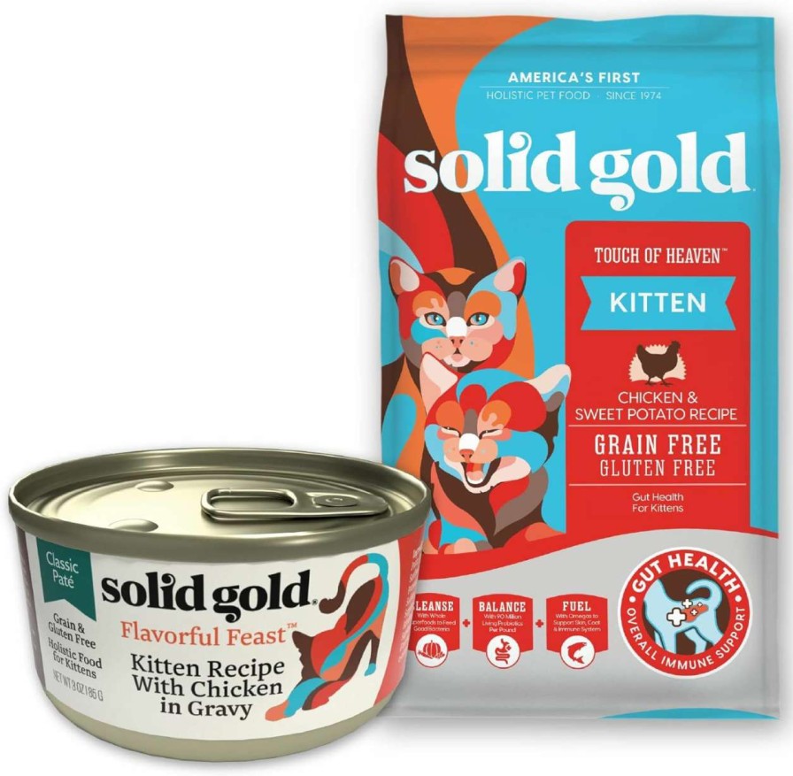 cat food dry Solid Gold | Solid Gold Dry Kitten Food - Made With Real Chicken And Sweet Potato - Touch Of Heaven Grain Free Dry Cat Food For Kittens - Wet Kitten Food Pate - Made With Real Chicken For Kittens - High Protein Gr