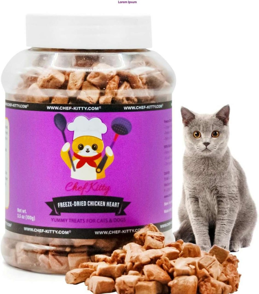 cat food Chef Kitty | Chef Kitty Freeze Dried Chicken Hearts For Cats - Made From 100% Raw Chicken Heart Our Freeze Dried Cat Treats Use Only 1 Ingredient - We Make Our Freeze Dried Treats In The Usa - Chicken Heart 1.75Oz