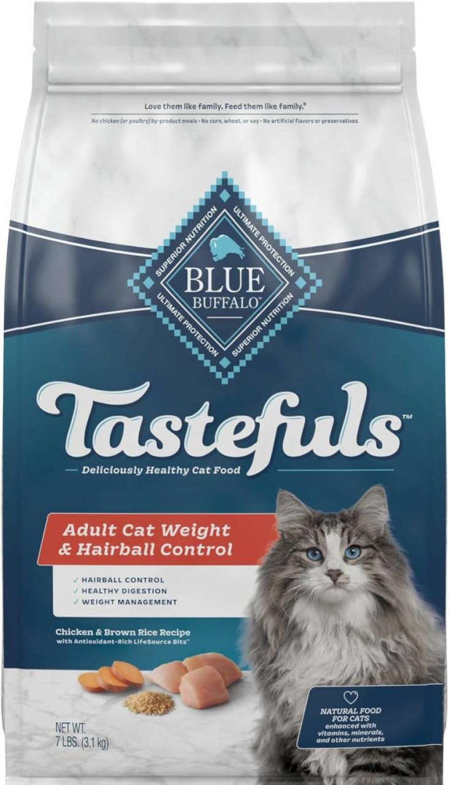 cat food dry Blue Buffalo | Blue Buffalo Tastefuls Weight & Hairball Control Natural Adult Dry Cat Food, Chicken, 7Lb Bag