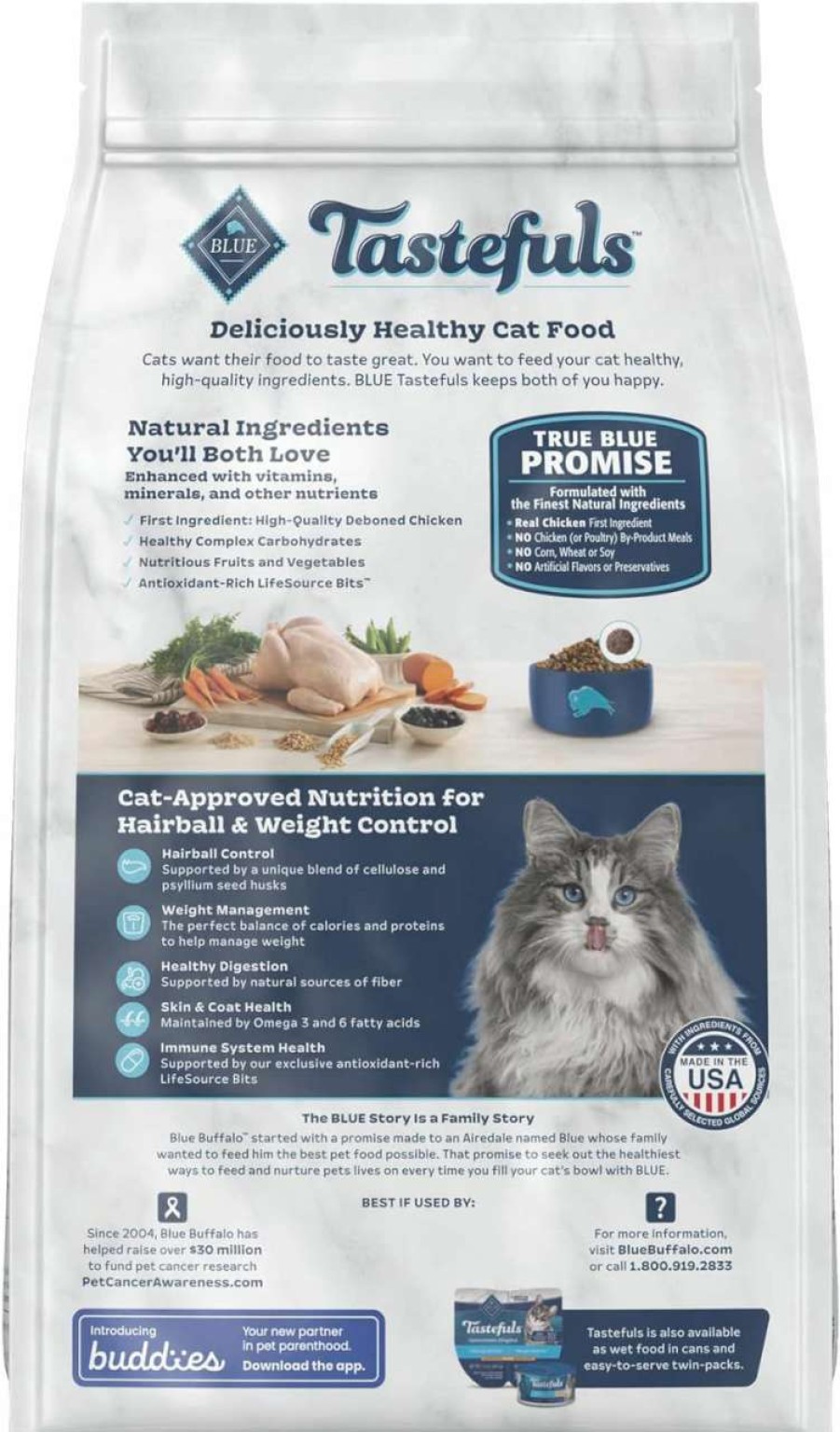 cat food dry Blue Buffalo | Blue Buffalo Tastefuls Weight & Hairball Control Natural Adult Dry Cat Food, Chicken, 7Lb Bag