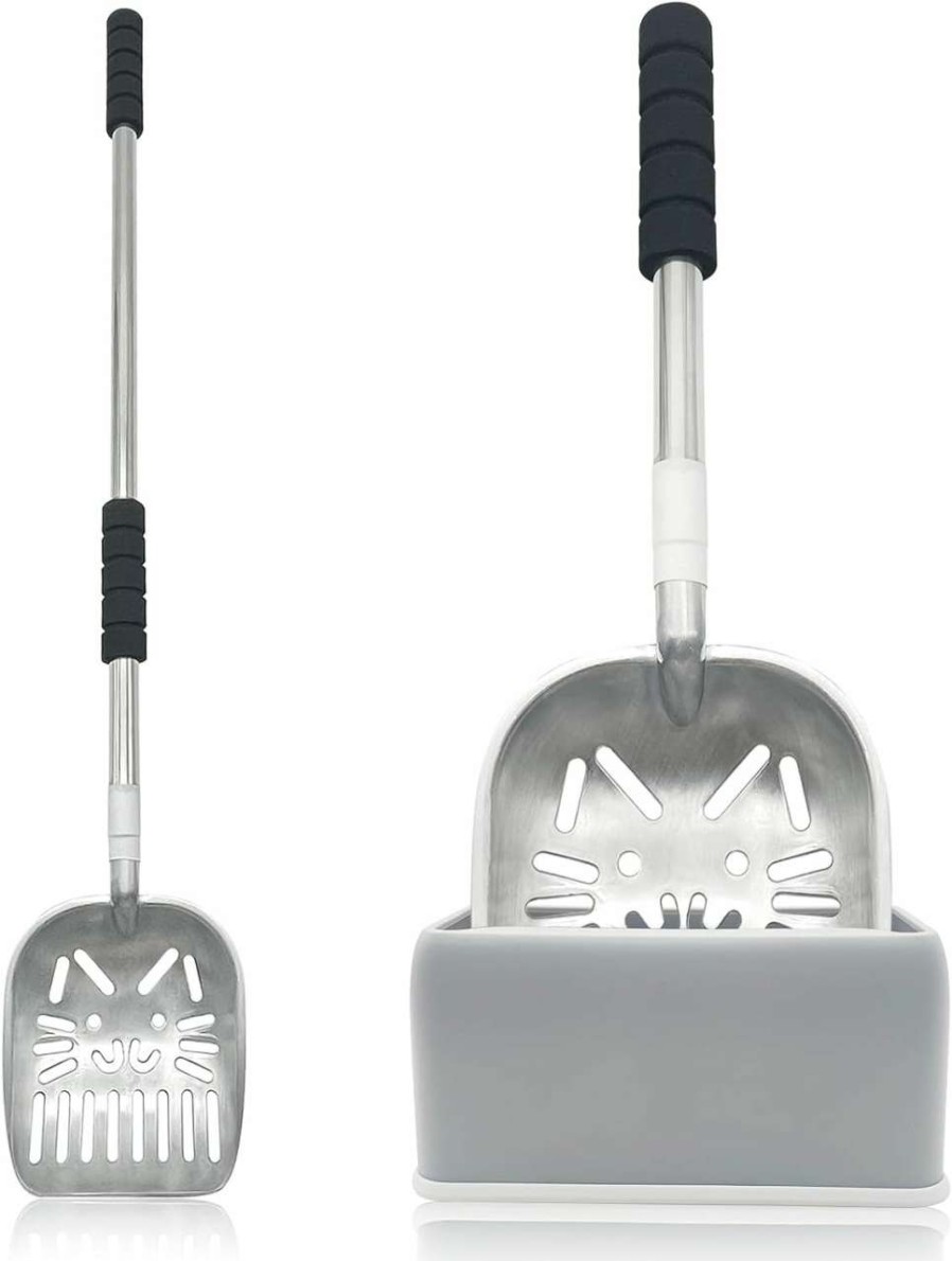 cat litter PINVNBY | Pinvnby Cat Litter Scooper, Long Handle Litter Sifter Scoop With Litter Scoop Holder Stainless Steel Kitten Scooper Deep Kitty Litter Scooper With Box Metal Detachable Sifting Litter Shovel Set