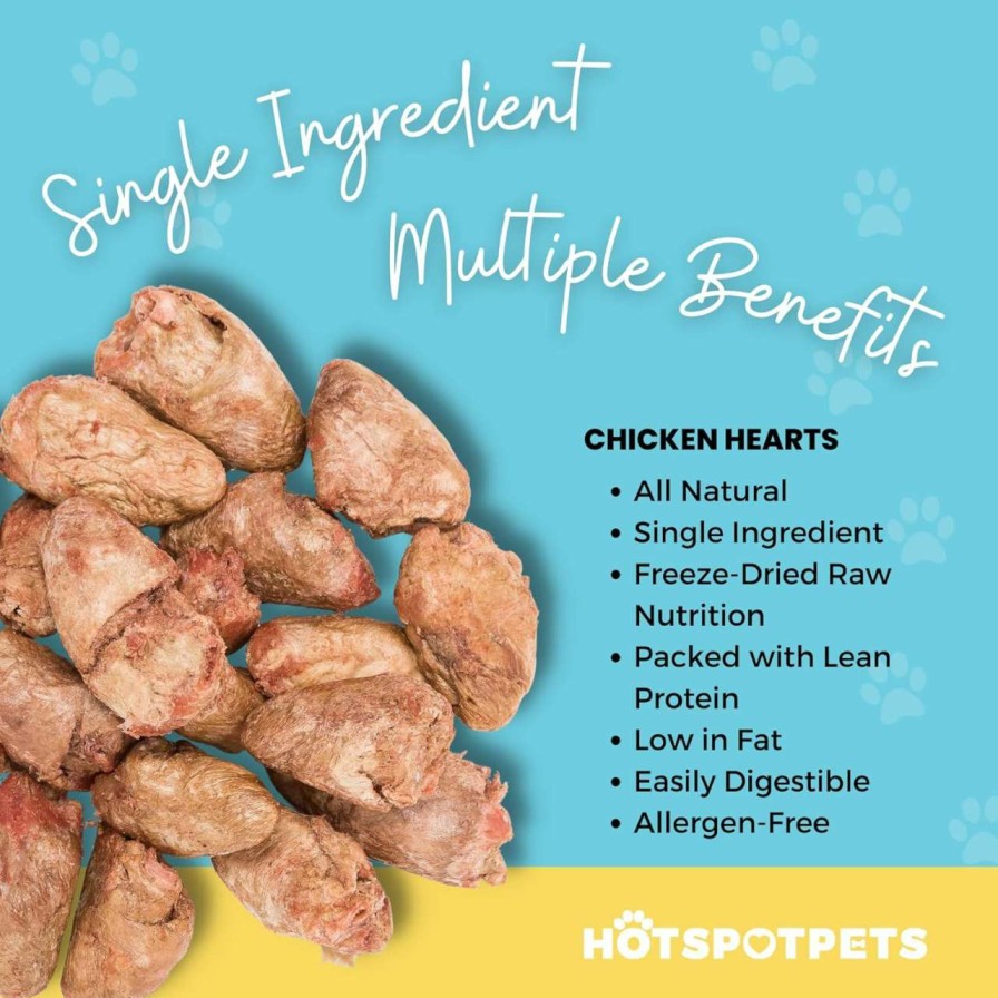 cat food dry hotspot pets | Hotspot Pets Freeze Dried Chicken Hearts For Cats & Dogs - 1Lb Big Bag - Single Ingredient All Natural Grain-Free - Perfect For Training, Topper Or Snack - Made In Usa - (Chicken Hearts)