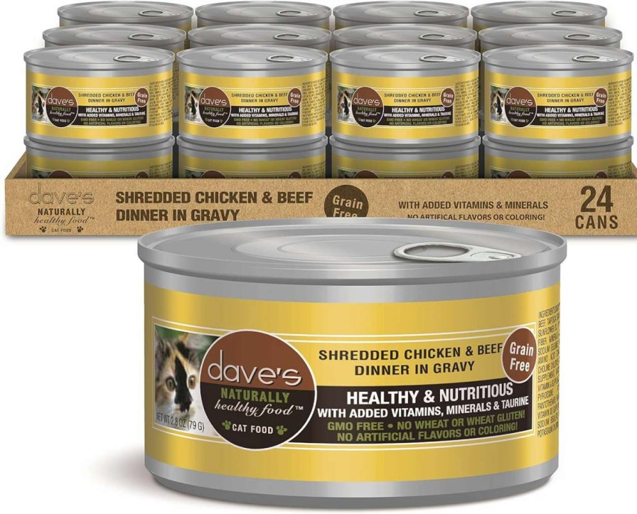 cat food wet Dave's Pet Food | Dave'S Pet Food Grain Free Wet Cat Food (Shredded Chicken In Gravy), Made In Canada Naturally Healthy Canned Cat Food, Added Vitamins & Minerals, Wheat & Gluten-Free, Gmo-Free, 5.5Oz Cans (Case Of 24)