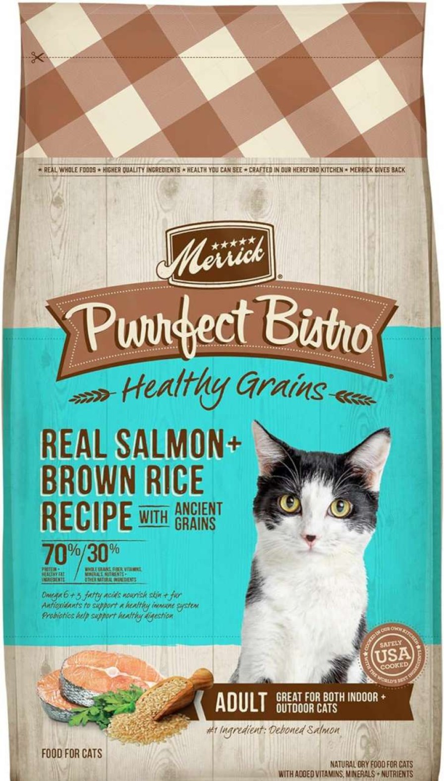 cat food dry Merrick | Merrick Purrfect Bistro Healthy Grains Dry Cat Food Salmon And Brown Rice Recipe With Ancient Grains - 4 Lb. Bag