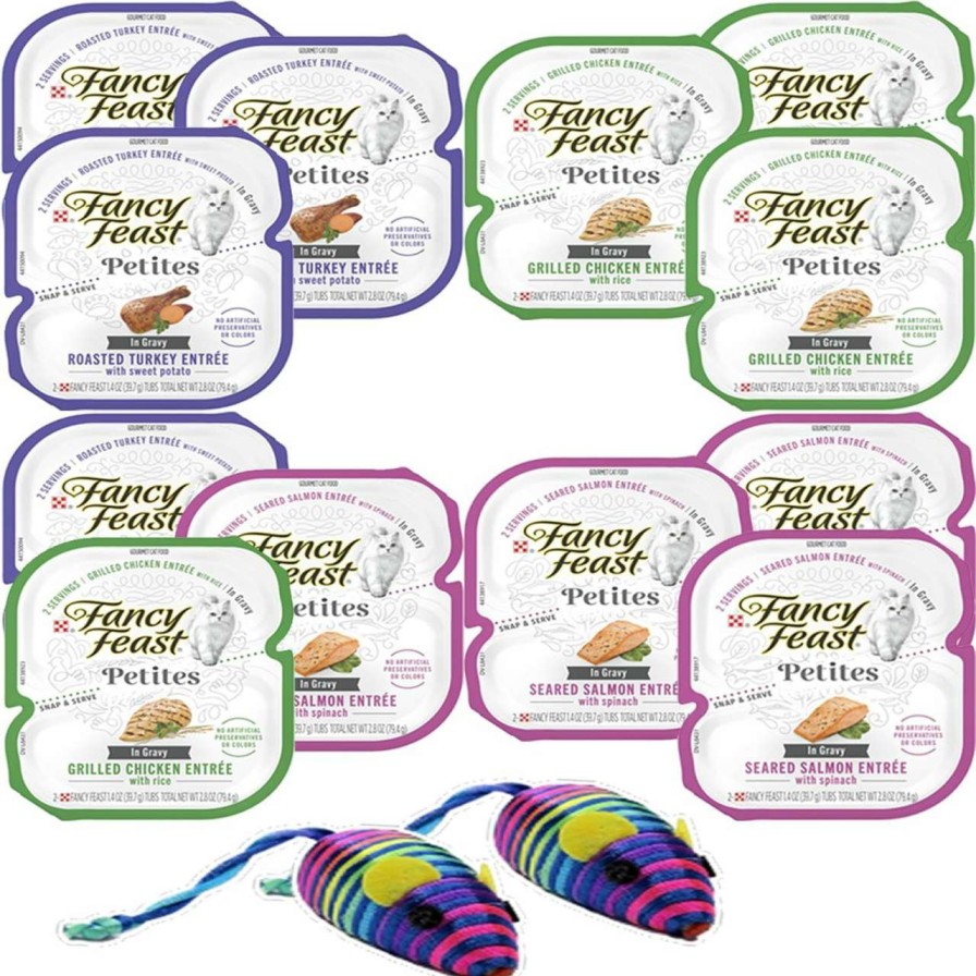 cat food wet Generic | Fancy Feast Petites In Gravy Wet Cat Food Vareity/ 3 Flavors/24 Servings, Roasted Turkey With Potato - Grilled Chicken Rice - Seared Salmon Spinach - Fancy Feast Petites