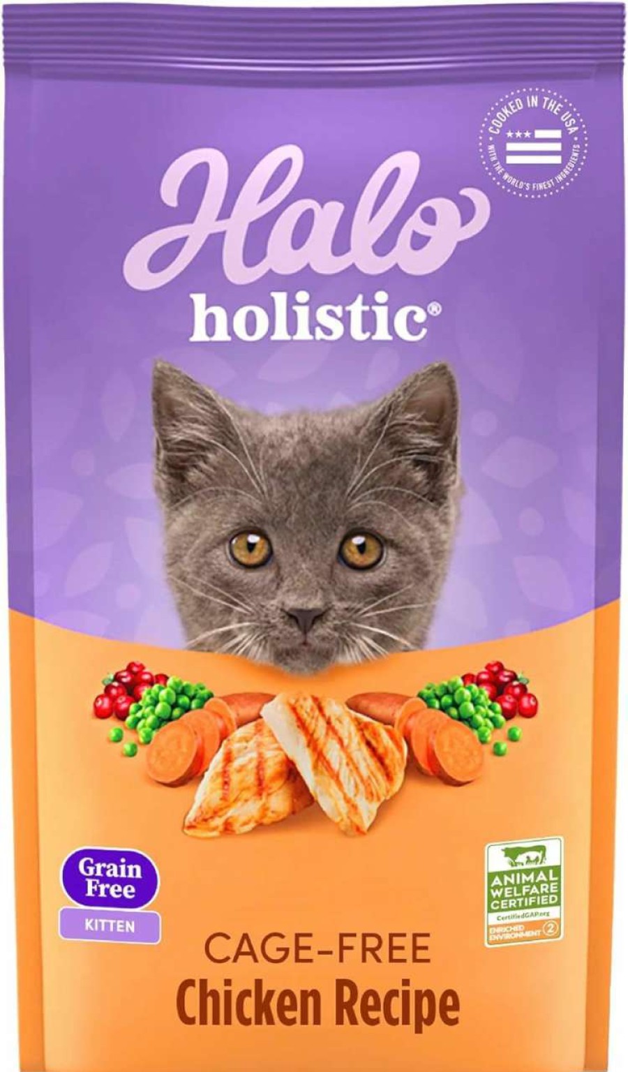 cat food dry Halo | Halo Holistic Kitten Food Dry, Grain Free Cage-Free Chicken Recipe, Complete Digestive Health, Dry Cat Food Bag, Kitten Formula, 3-Lb Bag