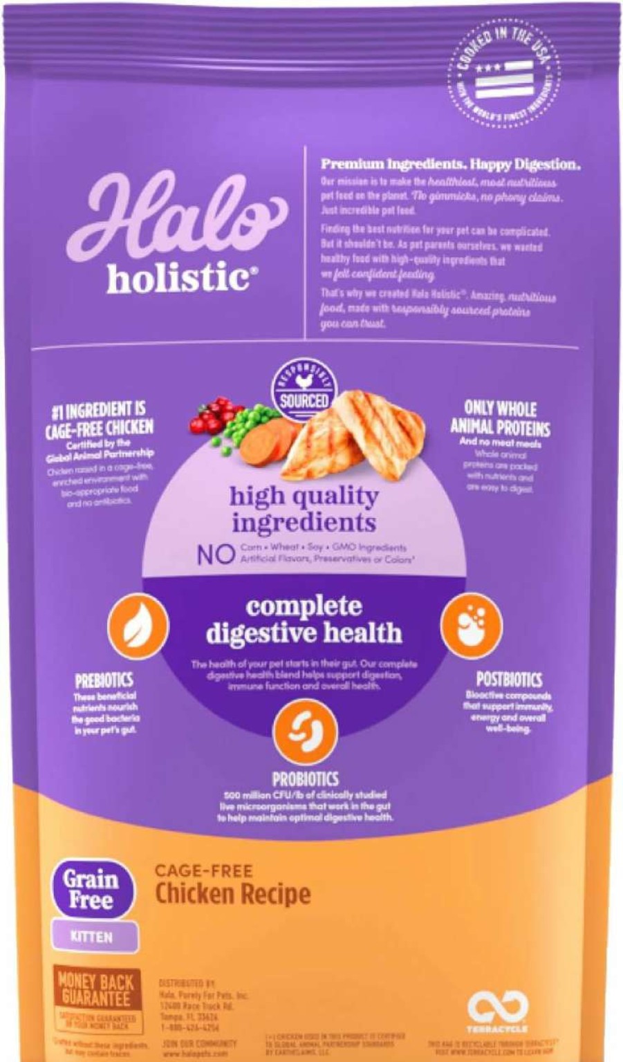 cat food dry Halo | Halo Holistic Kitten Food Dry, Grain Free Cage-Free Chicken Recipe, Complete Digestive Health, Dry Cat Food Bag, Kitten Formula, 3-Lb Bag