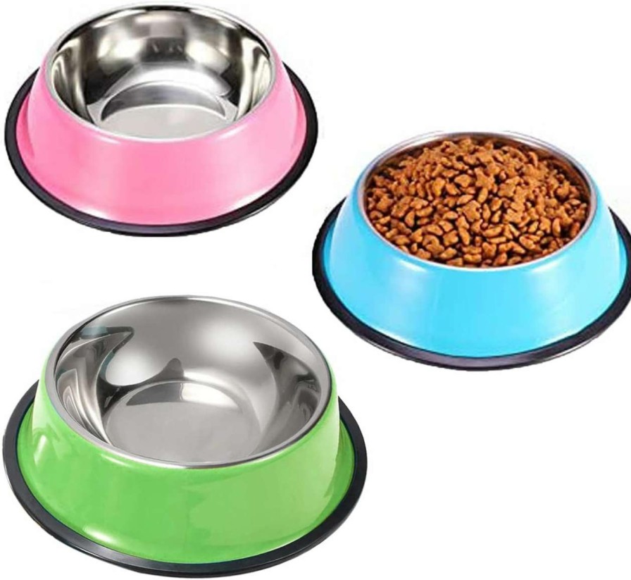 cat food wet YUDANSI | Stainless Steel Cat Bowls 3 Pack, Yudansi Puppy Small Dogs Animal Bowls For Food And Water, Cat Dish Set For Wet Food Or Kibbles, Multifunctional Pet Bowls, Colored Non Skid Anti Slip Feeding Plate