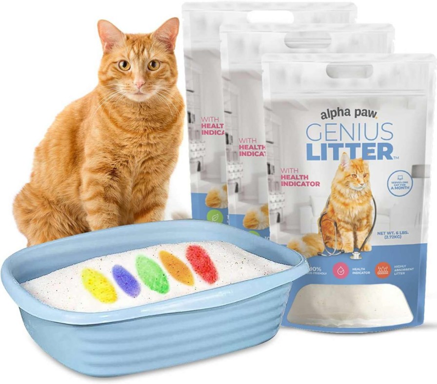 cat litter Alpha Paw | Alpha Paw - Genius Cat Litter With 5-Color Health Indicator, Non Clumping Lightweight Silica Gel Crystals (18 Lbs)