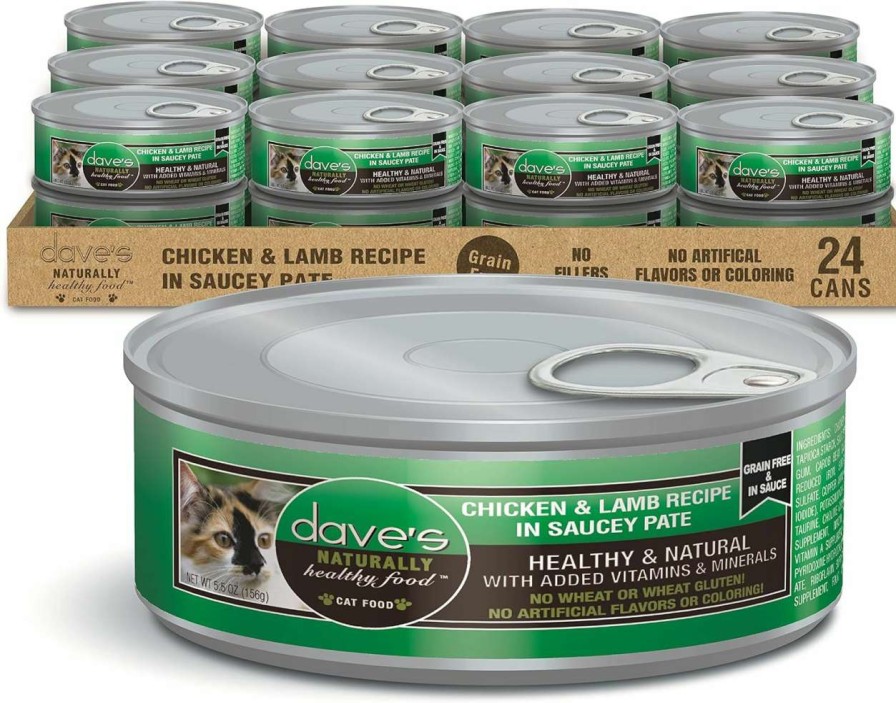 cat food wet Dave's Pet Food | Dave'S Pet Food Grain Free Wet Cat Food (Chicken & Turkey Saucey Pate), Naturally Healthy Canned Cat Food, Added Vitamins & Minerals, Wheat & Gluten-Free, 5.5 Oz Cans (Case Of 24)