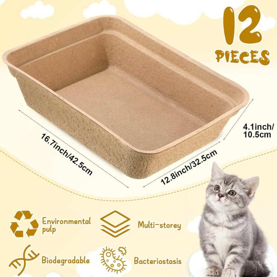 cat litter Tanlade | 12 Pieces Disposable Litter Boxes For Cats Degradable Paper Cat Litter Tray Waterproof Portable 2 In 1 Kitten Litter Box For Cat, Small Animals, For Home Car Travel Pet Shop, 16.7 X 12.8 X 4.1 Inch