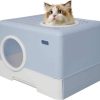 cat litter Vilobos | Large Enclosed Front Entry Cat Litter Box With Lid, Anti-Splashing Litter Box With Scoop, Plastic Litter Pan Tray With High Wall Sides, Indoor Odorless Drawer Type Cat Toilet, Blue