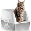 cat litter PETTERM | Petterm Stainless Steel Cat Litter Box With Lid Extra Large Metal Litter Box High Sided Litter Box For Big Cats With Scoop Easy Cleaning Non-Sticky Anti-Urine Leakage