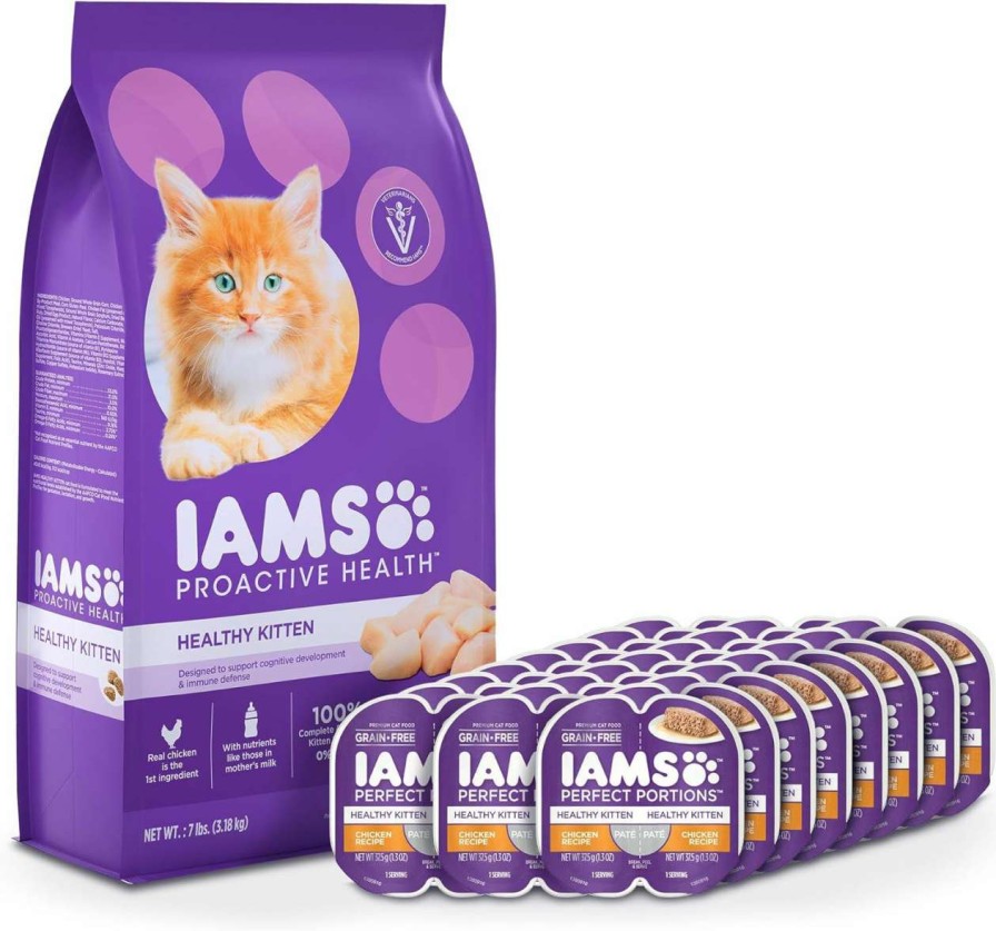 cat food dry Iams | Iams Proactive Health Healthy Kitten Dry Cat Food With Chicken, 7 Lb. Bag