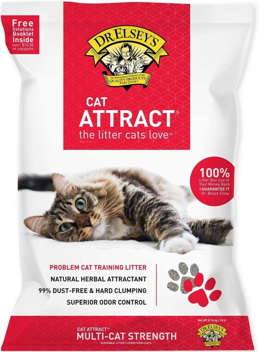 cat litter Dr. Elsey's | Dr. Elsey'S Premium Clumping Cat Litter - Cat Attract - 99% Dust-Free, Low Tracking, Hard Clumping, Superior Odor Control, Natural Herbal Attractant, Unscented & Natural Ingredients, 40 Lb