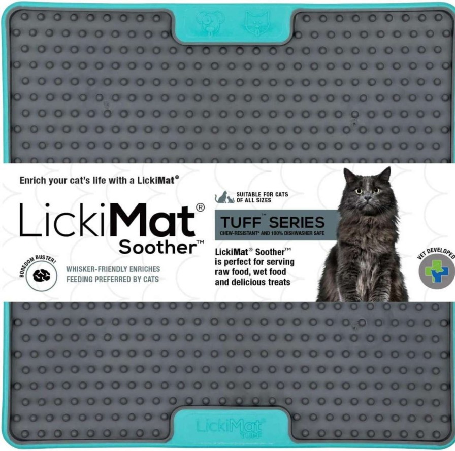 cat food LickiMat | Lickimat Tuff Cat, Heavy-Duty Buddy, Cat Slow Feeder Lick Mat, Boredom Anxiety Reducer; For Food, Treats, Yogurt, Or Peanut Butter. Fun Alternative To A Slow Feed Cat Bowl Or Dish, Turquoise