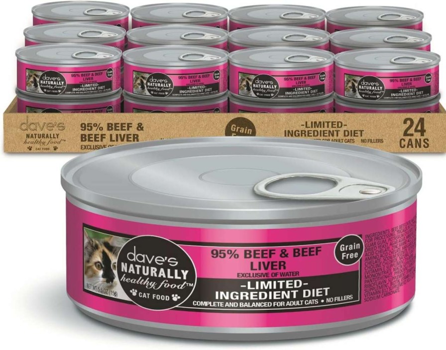 cat food wet Dave's Pet Food | Dave'S Pet Food Grain Free Wet Cat Food (95% Beef & Beef Liver Pate), Made In Canada Naturally Healthy Canned Cat Food, Added Vitamins & Minerals, Wheat & Gluten-Free, 5.5 Oz Cans (Case Of 24)