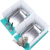 cat litter Pinkunn | Pinkunn 2 Set Large Stainless Steel Litter Box Metal Litter Box Include 2 Cat Litter Scoop,12 Litter Splash Guard And 2 Cat Litter Mat,Never Absorbs Odor (Cream White,7.9 Inch)