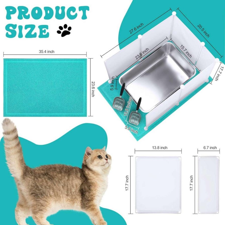 cat litter Pinkunn | Pinkunn 2 Set Large Stainless Steel Litter Box Metal Litter Box Include 2 Cat Litter Scoop,12 Litter Splash Guard And 2 Cat Litter Mat,Never Absorbs Odor (Cream White,7.9 Inch)