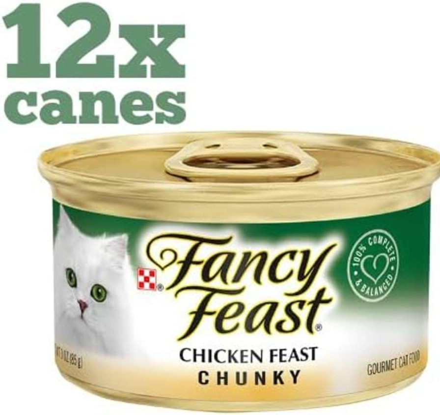 cat food wet LAIBY | Fancy Feast Chicken Feast Chunky Grain Free Wet Cat Food 3 Oz, (Pack Of 12) | Fancy Feast Canned Cat Food