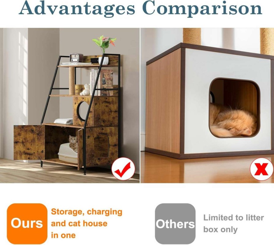 cat litter melos | Melos Cat Litter Box Enclosure With 2 Storage Shelves, Hidden Litter Box, Cat Litter Box Enclosure Furniture With Charging Station, Cat Washroom With Cat Tree Tower, End Table For Living Room Black