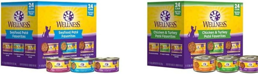 cat food Wellness | Bundle Of Wellness Seafood Pate Favorites Variety Pack, 3 Oz (Pack Of 24) + Chicken & Turkey Pate Favorites Wet Cat Food Variety Pack, 3 Ounces (Pack Of 24)