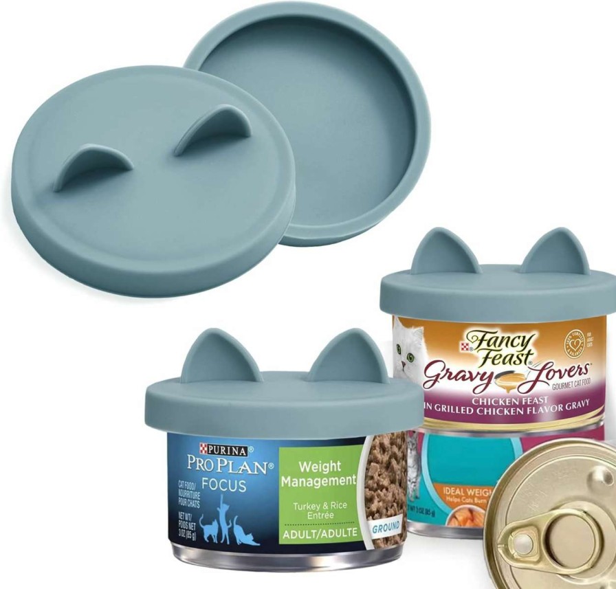 cat food OHMO | Ohmo - 2 Pack Cat Food Can Lids, Small (3 Oz) Silicone Can Covers For Pet Food Cans 2.5 Oz Cat Food Cans, Dark Blue