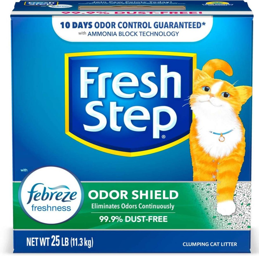 cat litter Fresh Step | Fresh Step Odor Shield Scented Litter With The Power Of Febreze, Clumping Cat Litter, 25 Pounds (Package May Vary)