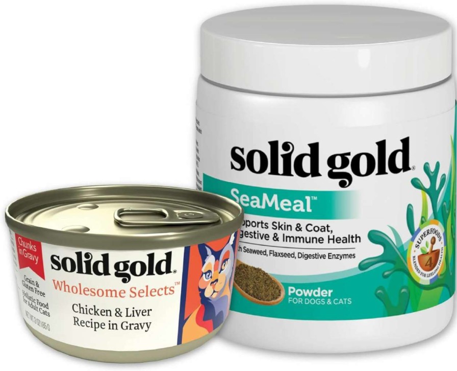 cat food Solid Gold | Solid Gold Wet Cat Food For Adult & Senior Cats 24 Pack - Wholesome Selects Chunks In Gravy With Seameal Powder