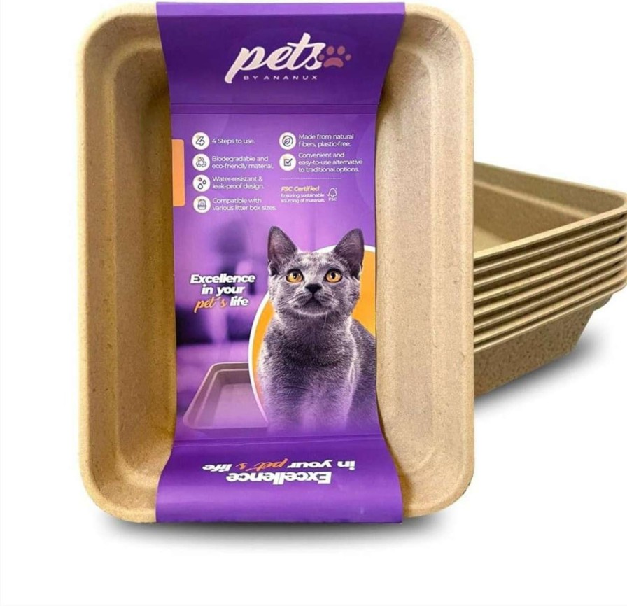 cat litter pets BY ANANUX | Disposable Cat Litter Box - 8 Pack - Large (17\" X 13\" X 4\") - Thicker Than Others And Sturdy Design - Durable And Water Resistant.