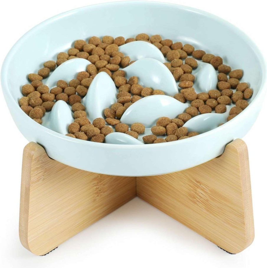 cat food wet PETTOM | Slow Feeder Cat Bowl With Stand, Ceramic Slow Eating Cat Bowl With Higher Edges Fish Pool Design Elevated Cat Food Bowl For Dry And Wet Food Anti-Vomiting Cat Puzzle Feeder For Healthy Eating Diet