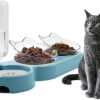 cat food wet Y-ANNJYA | Triple Cat Bowls,15 Tilt 3-In-1 Water Feeder Bowls Cat Double Food Bowls With Automatic Water Bottle Bowl, Whisker Friendly Wet And Dry Cat Elevated Feeding Dishes For Small Cat And Puppy (Navy Blue)