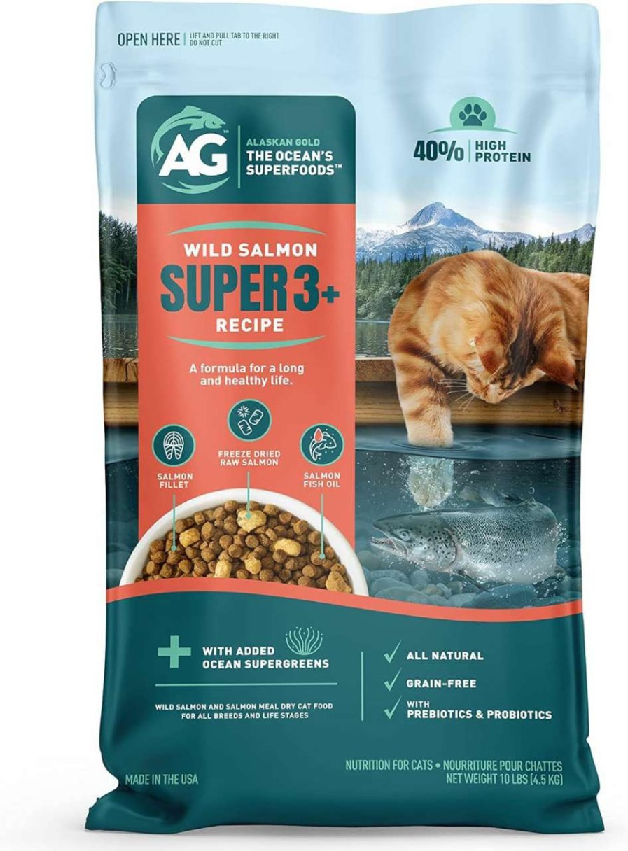 cat food dry Alaskan Gold | Alaskan Gold Super3+ (Salmon+Freeze Dried Raw Salmon+Salmon Fish Oil) Dry Cat Food | Kitten & Adult | High-Protein | Grain-Free | Allergy & Digestive Support| All-Natural | 10-Lbs