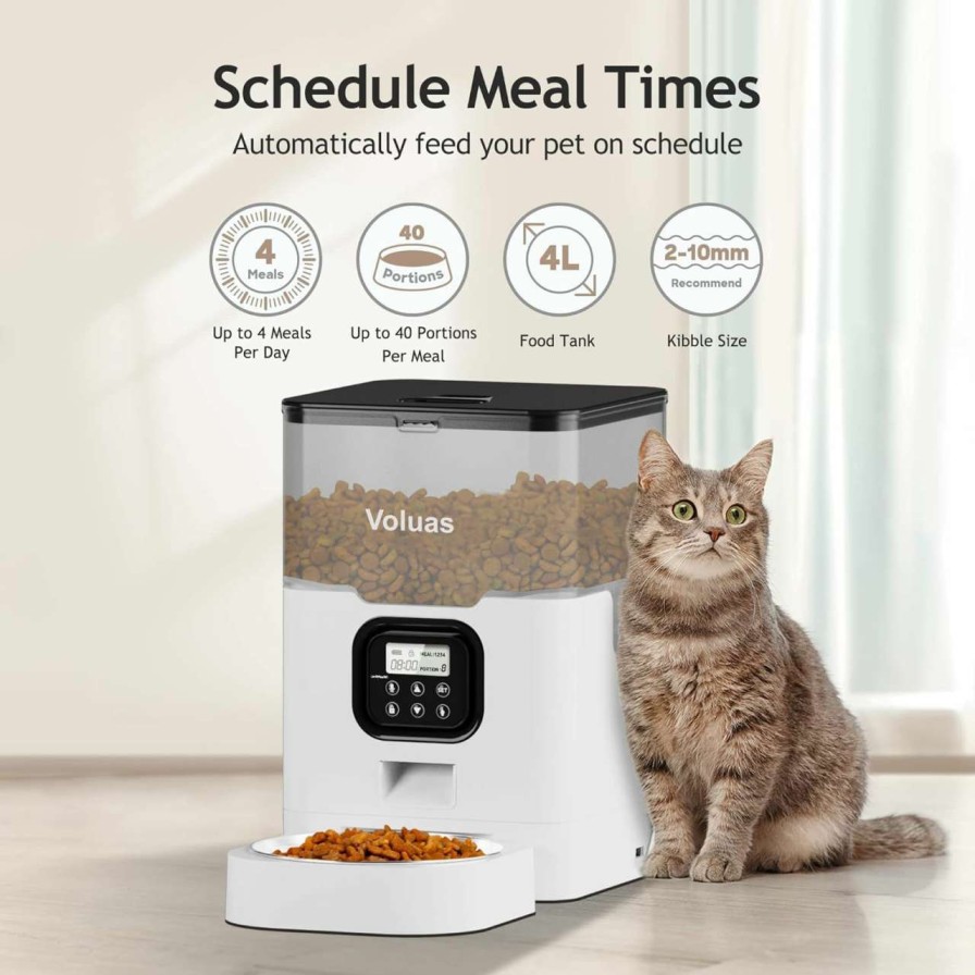 cat food dry Voluas | Voluas Automatic Cat Feeders - Timed Pet Feeder For Cats And Dogs With Dry Food Dispenser, Desiccant Bag, Programmable Portion Control, 4 Daily Meals, 10S Voice Recorder