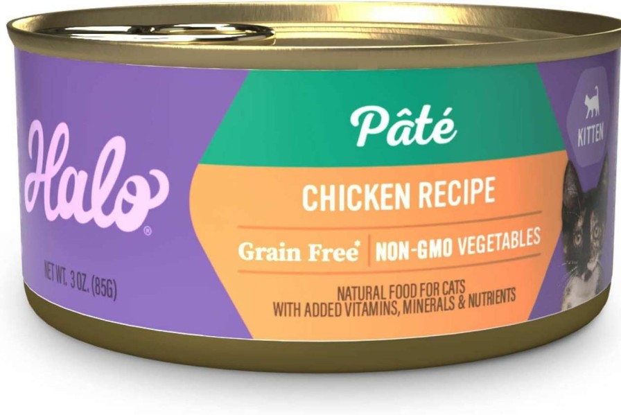 cat food wet Halo | Halo Kitten Grain Free Wet Cat Food Pate, Chicken Recipe, Healthy Cat Food With Real, Whole Chicken , 3Oz Can (Pack Of 12)