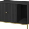 cat litter FEANDREA | Feandrea Litter Box Enclosure, Modern Cat Litter Box Furniture With Scratching Mat, Cat House For Indoor Cats, Side End Table, 31.5 X 19.7 X 21.7 Inches, Simply Black And Metallic Gold Upcl007B01