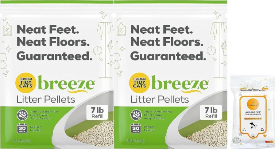 cat litter Aurora Pet | (2 Pack) Tidy Cats Breeze Litter Pellets, 7 Lb Refill With Aurora Pet Wipes