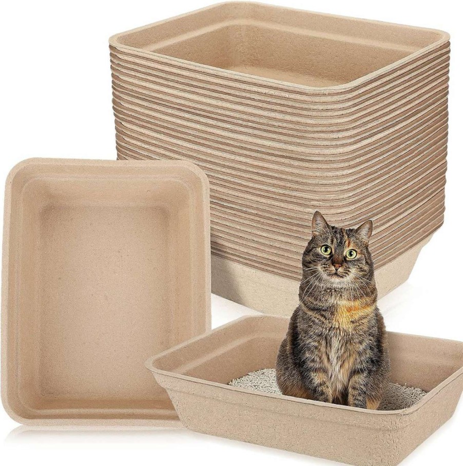 cat litter Ramede | 30 Pieces Large Disposable Cat Litter Boxes Paper Cat Litter Tray Pets 2 In 1 Kitten Portable Replacement Travel Box For Cat, Hamster, Guinea Pig, Mice, Small Animals, 16.7 X 12.8 X 4.1 Inch