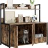 cat litter IDEALHOUSE | Idealhouse 2024 New Cat Litter Box Enclosure, Retro Sleek Hidden Litter Box Enclosure With Shelves Storage, Wooden Cat Litter Furniture, The Purrfect Blend Of Function And Style, Brown