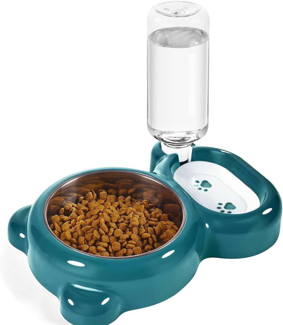 cat food Azwraith | Azwraith Dog Bowls, Cat Food And Water Bowl Set With Water Dispenser And Stainless Steel Bowl For Cats And Small Dogs - Brown