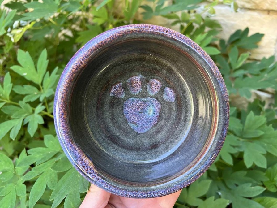 cat food Purple Heather Pottery | Dog Food Dish, Pet Bowl, Food And Water, Paw Print, Handmade Ceramic