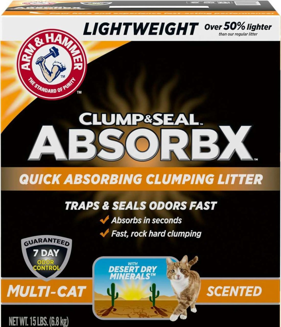 cat litter Arm & Hammer | Arm & Hammer For Pets Clump & Seal Absorbx Clumping Litter, Multicat, 15 Lb (Works Like 30 Pounds), Gray