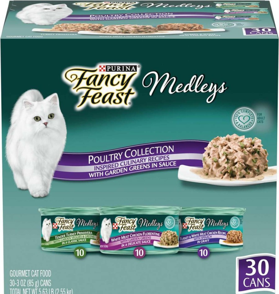 cat food PURINA Fancy Feast | Purina Fancy Feast Medleys Poultry Collection Wet Cat Food Variety Pack - (30) 3 Oz. Cans